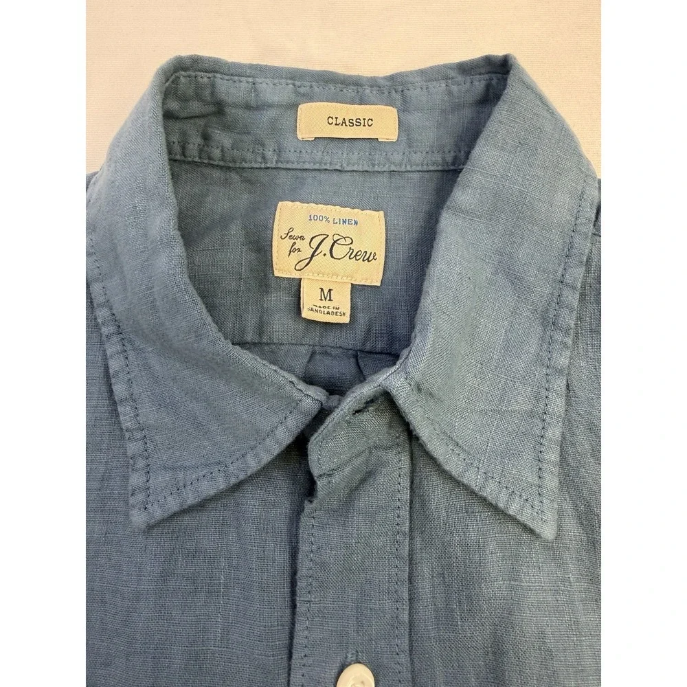 J. Crew 100% Linen Shirt Mens Size M Blue Classic Long Sleeve Button Up Casual